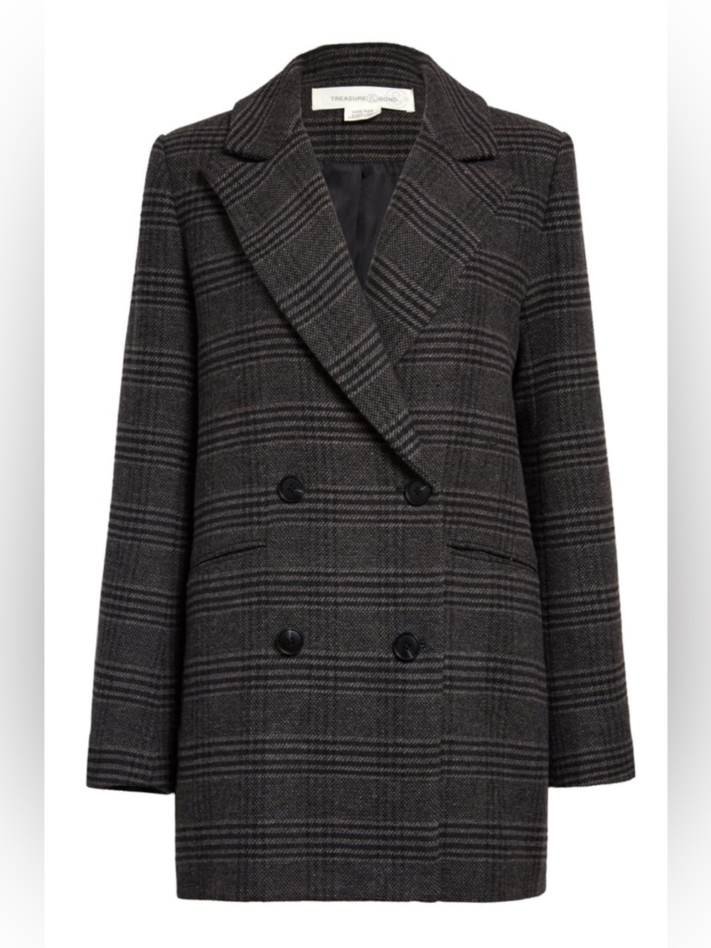 NWOT Treasure & Bond Women's Double-Breasted Plaid Blazer in Charcoal Gray